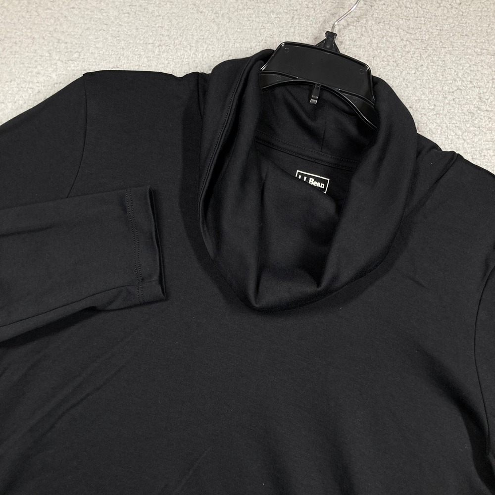 LL Bean Cowl Neck Top Women Large Black Supima Cotton Long Sleeve Layering Basic